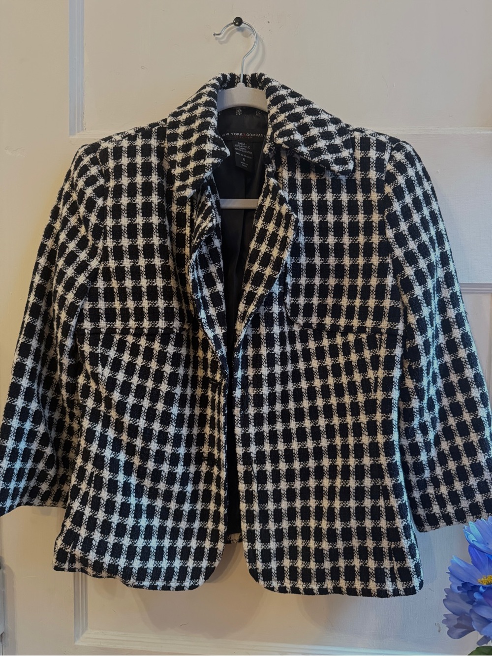 New York & Company Black and White Checked Blazer